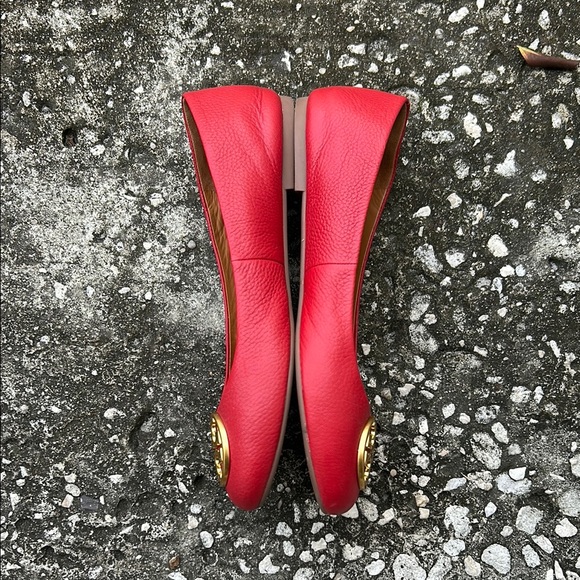 Tory Burch CHELSEA Red Ballet Flats with Gold Accents - Picture 9 of 14